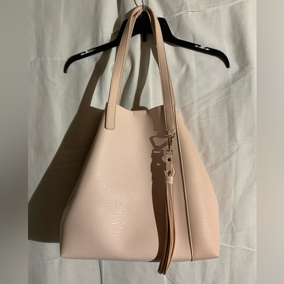 Light Pink Blush Two Tone Large Faux Leather Convertible Work Tote, Ulta, Tassel - Picture 12 of 16